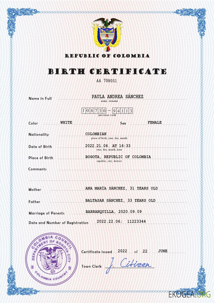 Modèle PSD de certificat de naissance en Colombie template Modèle PSD de certificat de naissance en Colombie template